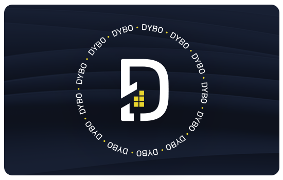 Dybo logo surrounded by a circular badge with the brand name. Dybo Ai-Powered backoffice platform